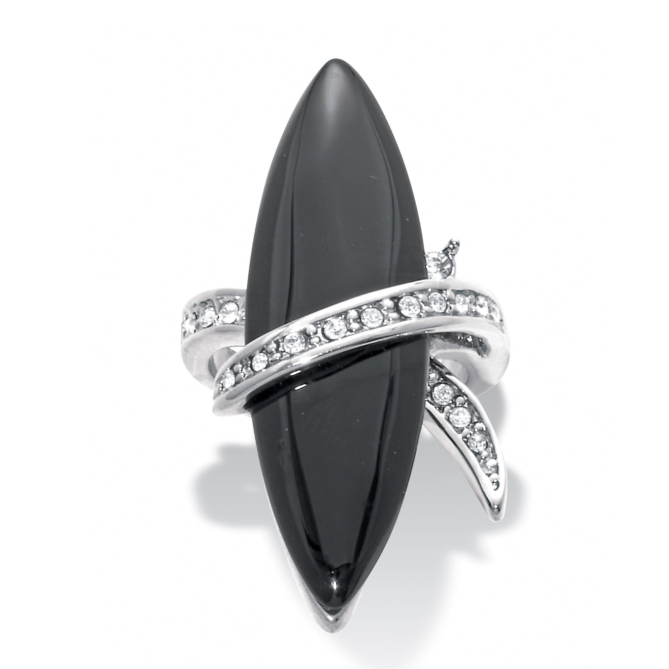 Wrapped Marquise Onyx and Crystal Platinum-Plated Ring, BLACK, hi-res image number 0