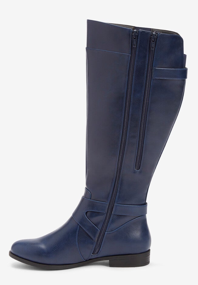 Navy wide calf boots Clearance