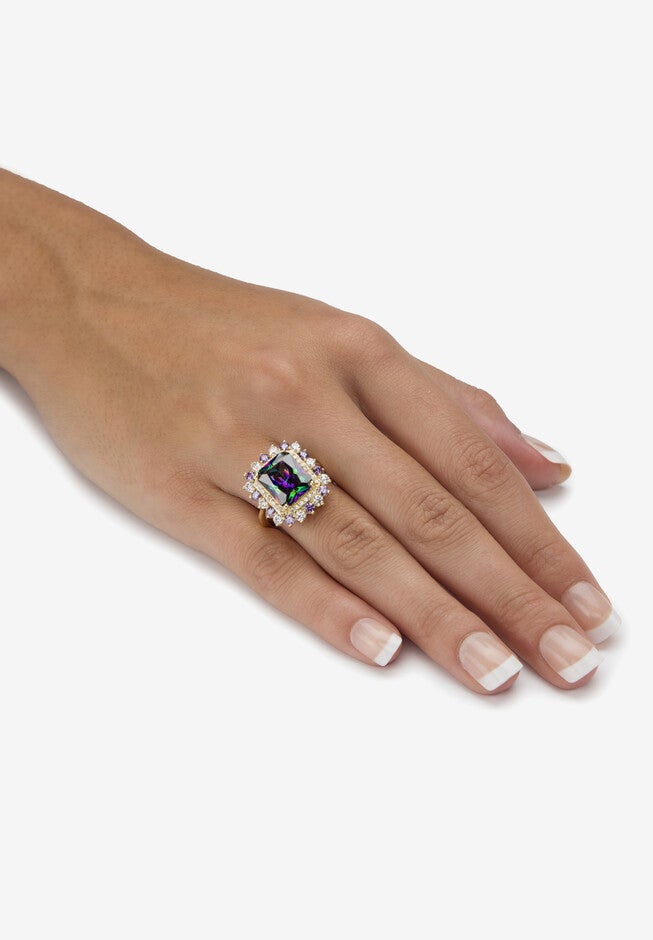 8.40 Tcw Mystic Cubic Zirconia Gold-Plated Halo Cocktail Ring, , alternate image number 2