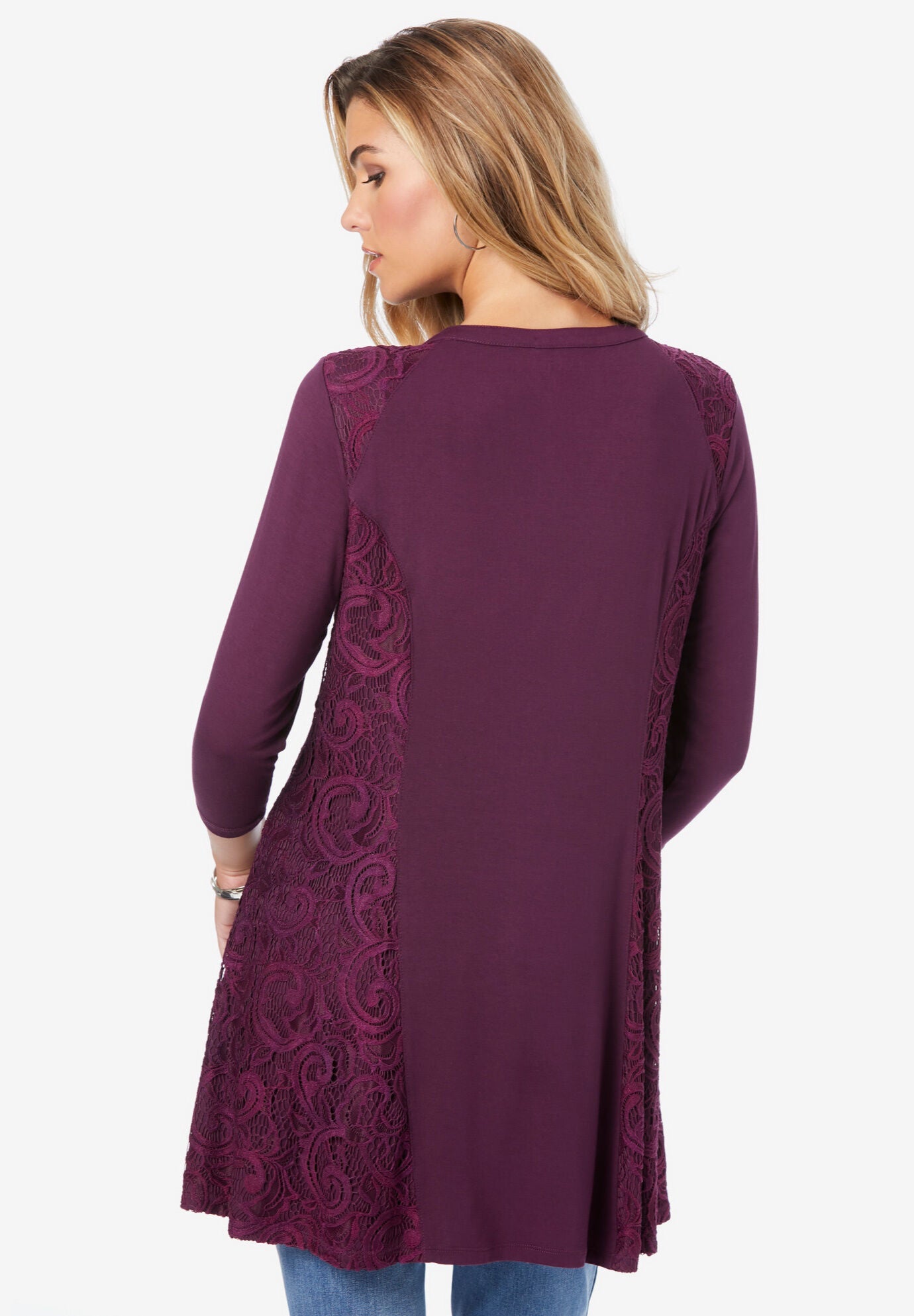 Lace-Panelled Fit-and-Flare Top, , on-hover image number 1