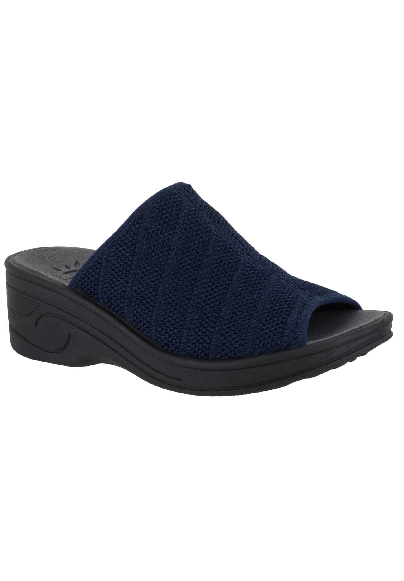 Summer Slip On Wedge Sandals Airy Style Navy Stretch Woman Within