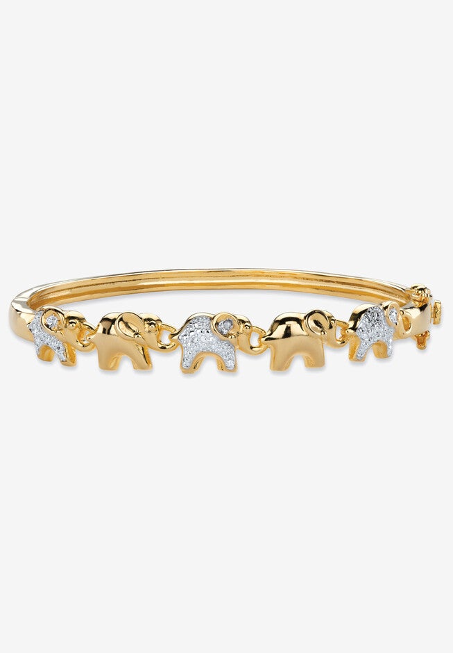 Diamond Accent Gold-Plated Elephant Parade Bangle Bracelet 7 inches, DIAMOND, hi-res image number 0
