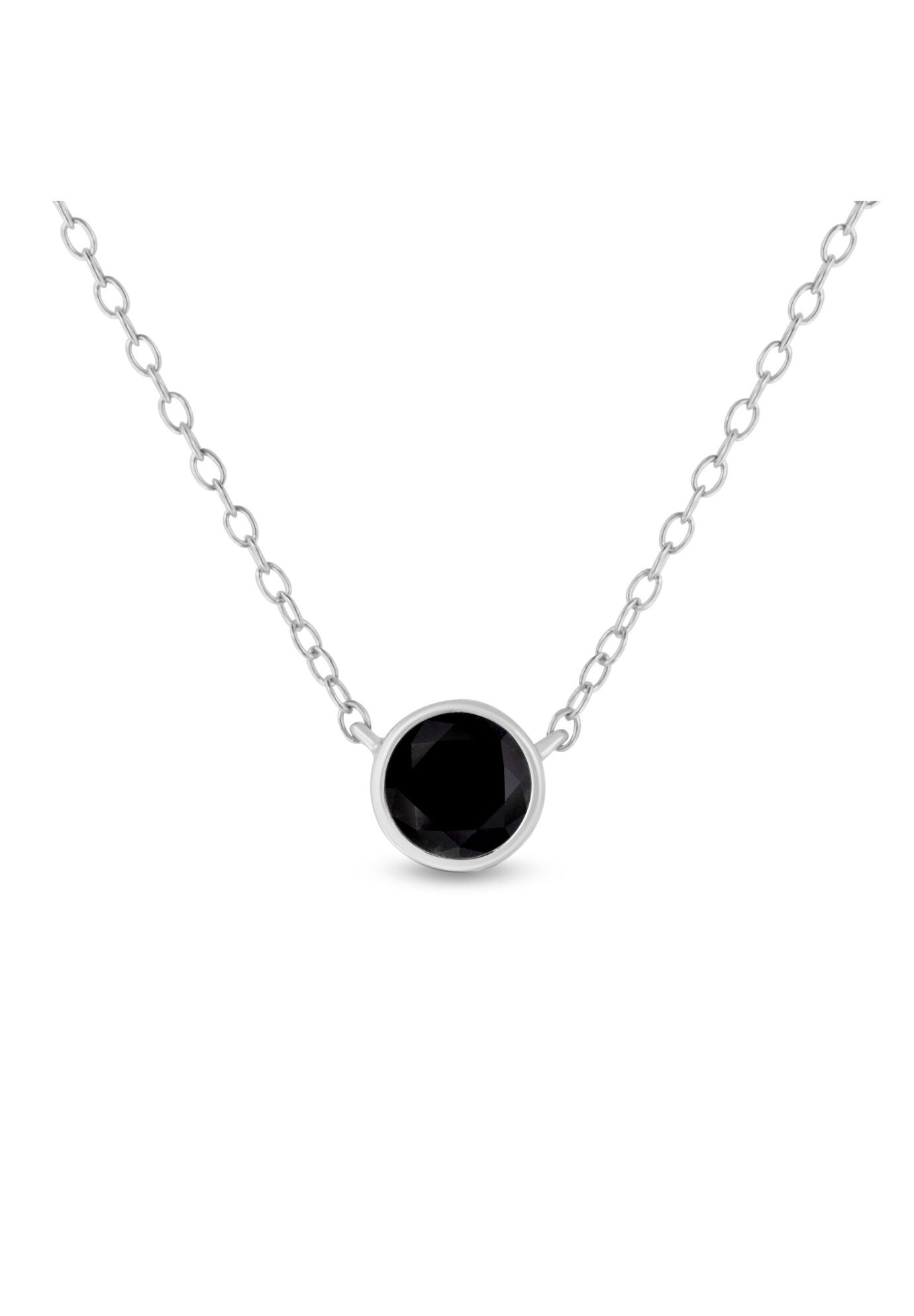Silver 1/2 Cttw Black Diamond Bezel Solitaire 18 inches Pendant Necklace, BLACK, hi-res image number 0