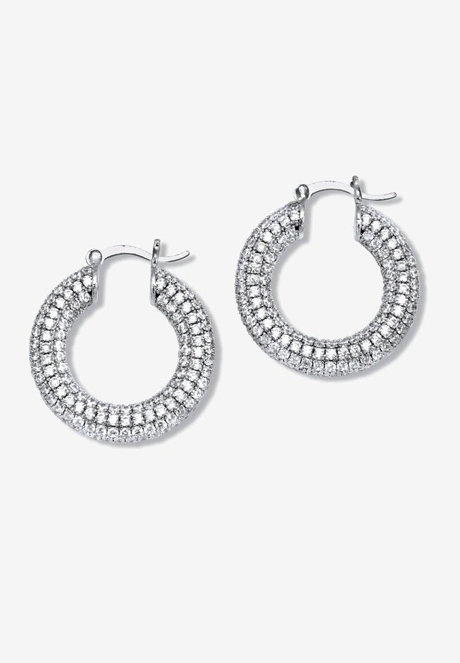 Round Crystal Silvertone Hoop Earrings, 26Mm, , on-hover image number 1