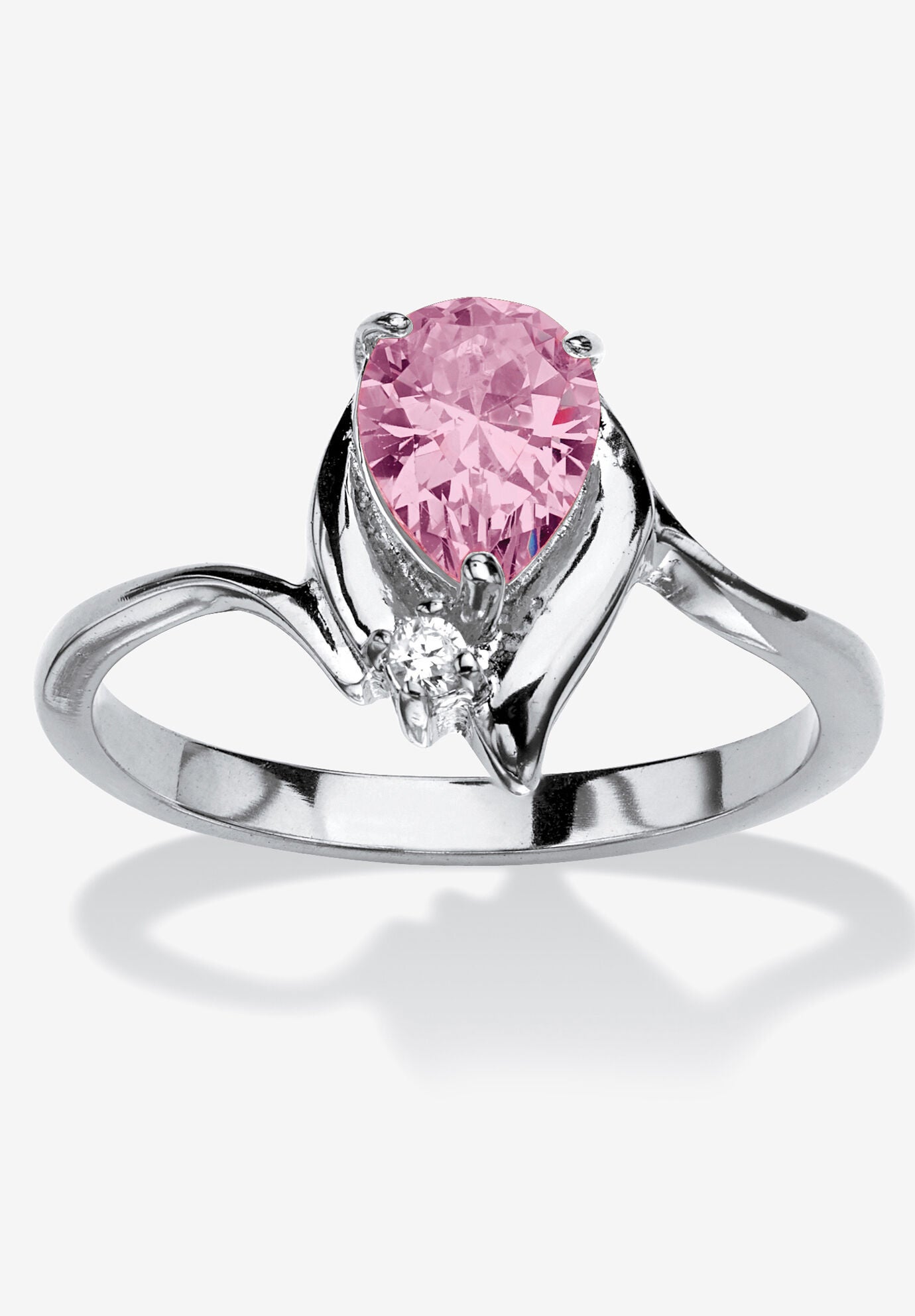 Silvertone Simulated Pear Cut Birthstone And Round Crystal Ring Jewelry, ALEXANDRITE, hi-res image number 0