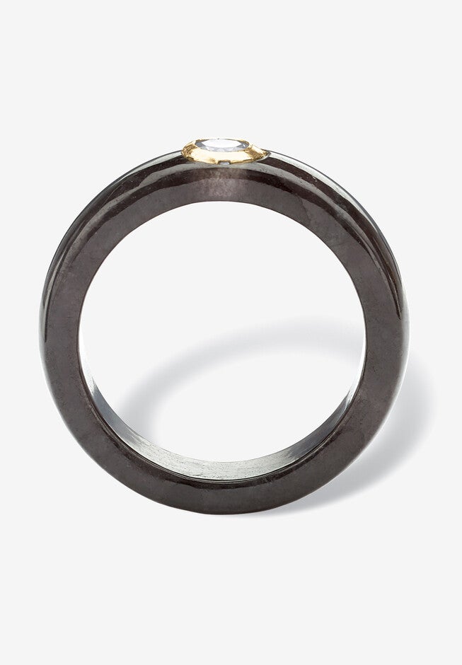 10K Yellow Gold Genuine Topaz Black Genuine Jade Bezel Set Ring Jewelry, , on-hover image number 1