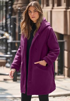 Plus Size Hooded Sherpa Fleece Coat