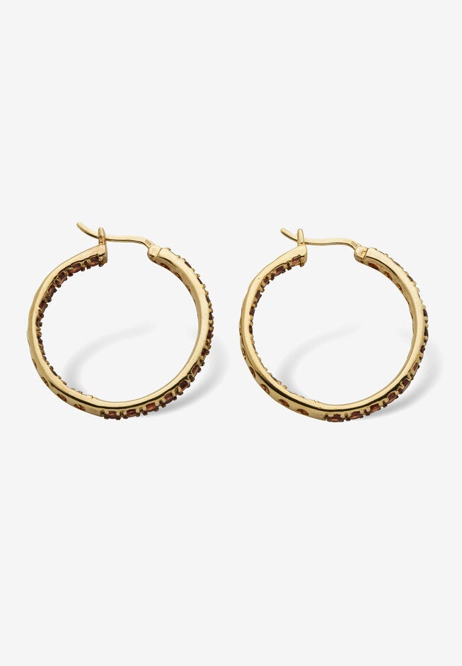 Gold Over Sterling Silver Hoop Earrings (30Mm) Garnet (6 1/4 Cttw) Jewelry, , on-hover image number 1