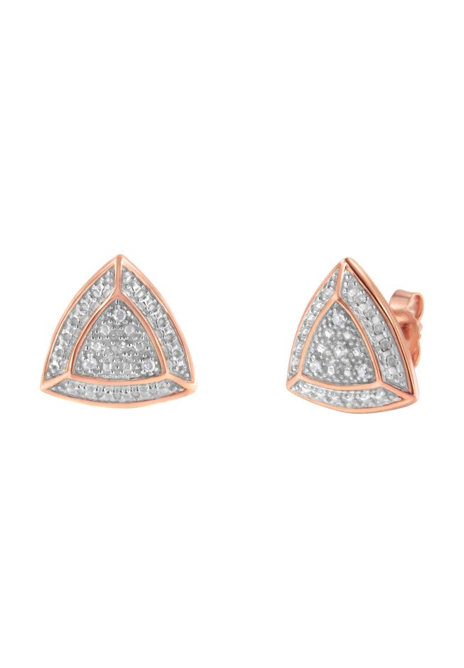 Rose Gold Over Silver Diamond Accent Trillion Shaped 4-Stone Halo-Style Stud Earrings, , on-hover image number 1