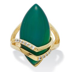 .16 TCW Genuine Green Agate and Cubic Zirconia Yellow Gold-Plated Marquise Ring