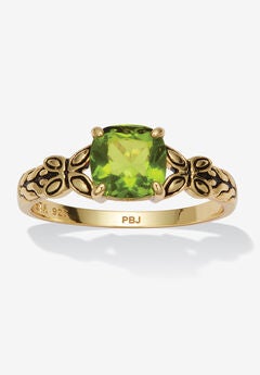 Cushion Cut Birthstone Ring In Gold-Plated Sterling Silver