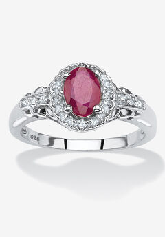 1.18 Tcw Oval Genuine Ruby And Topaz Halo Ring In .925 Sterling Silver