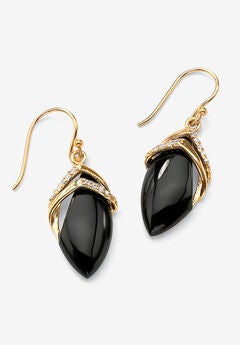 Gold-Plated Onyx & Cubic Zirconia Drop Earrings