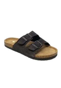 Suede Leather 2 Strap Footbed Sandal