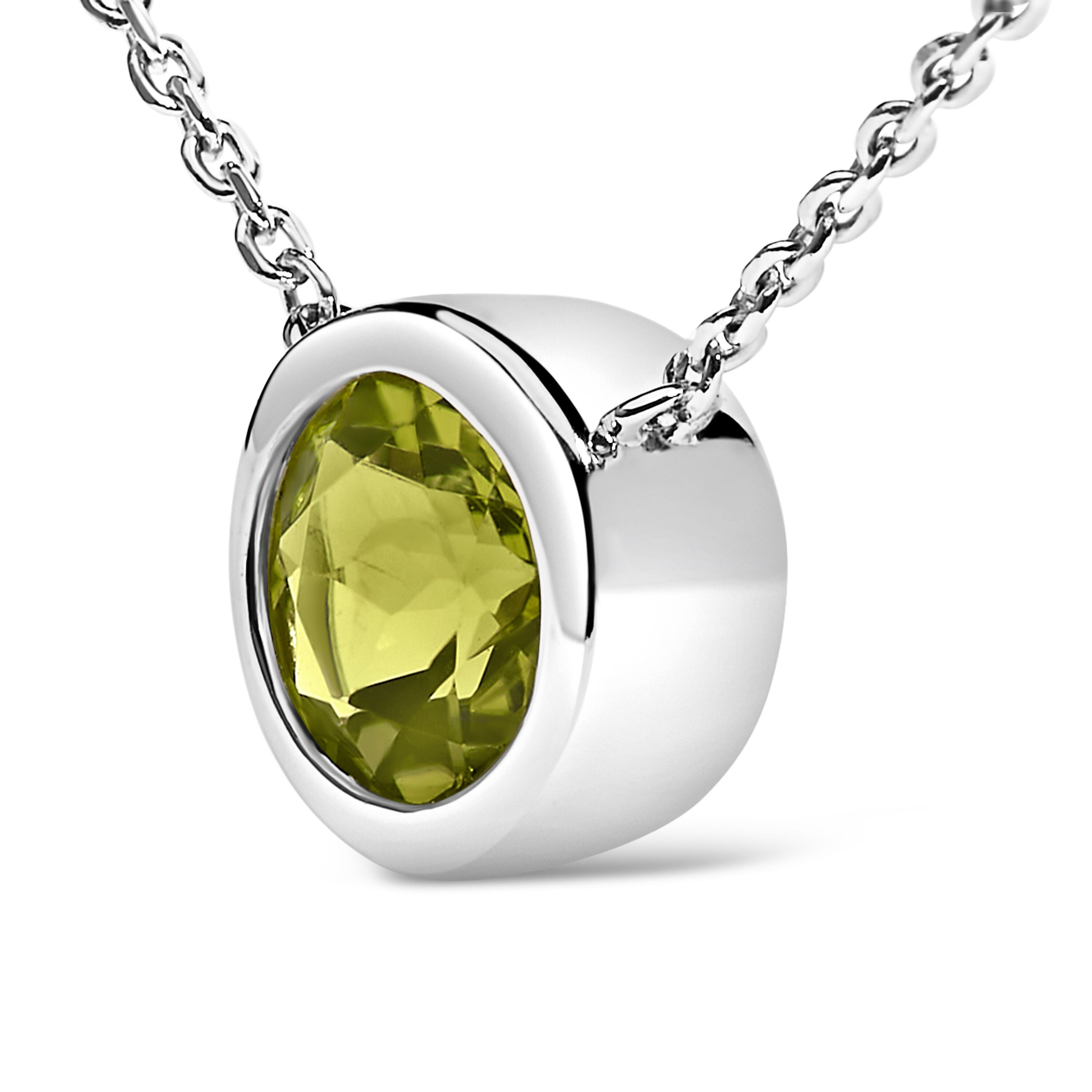 .925 Sterling Silver 7MM Bezel Set Created Green Peridot Pendant Necklace - 18 inches Inches, GREEN, alternate image number 2