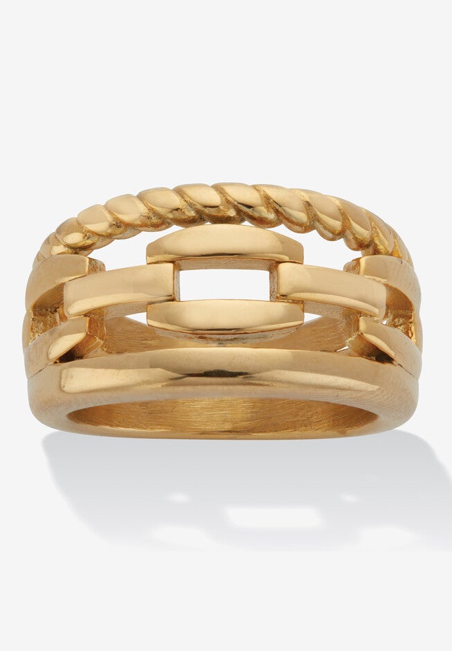 Rope And Link Style Gold Ion-Plated Stainless Steel Ring, GOLD, hi-res image number 0