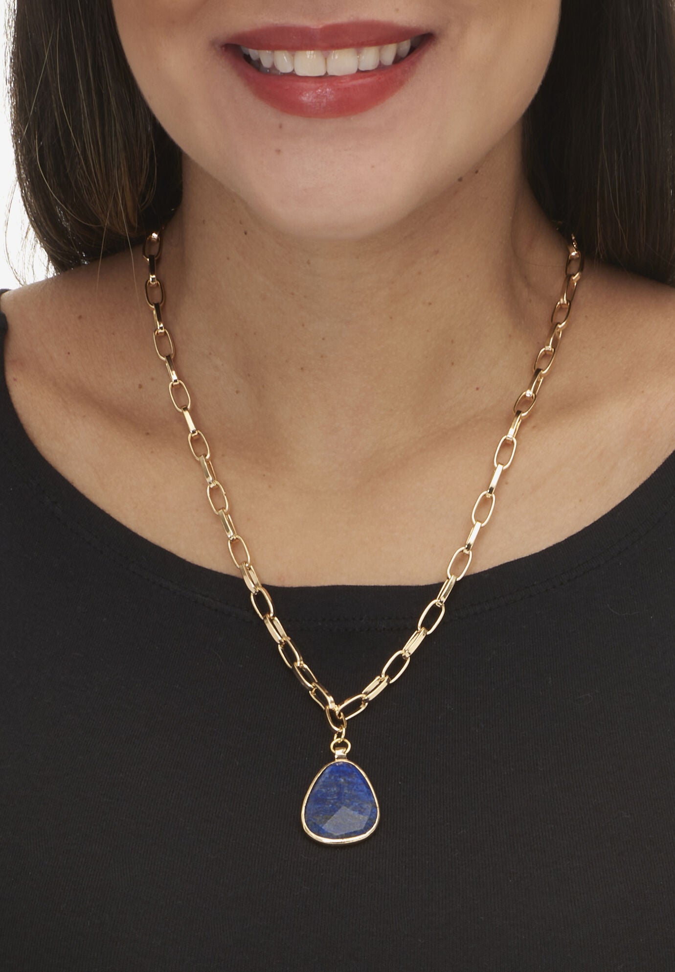 Genuine Blue Sodalite Goldtone Drop Necklace 20 Inch, , alternate image number 2