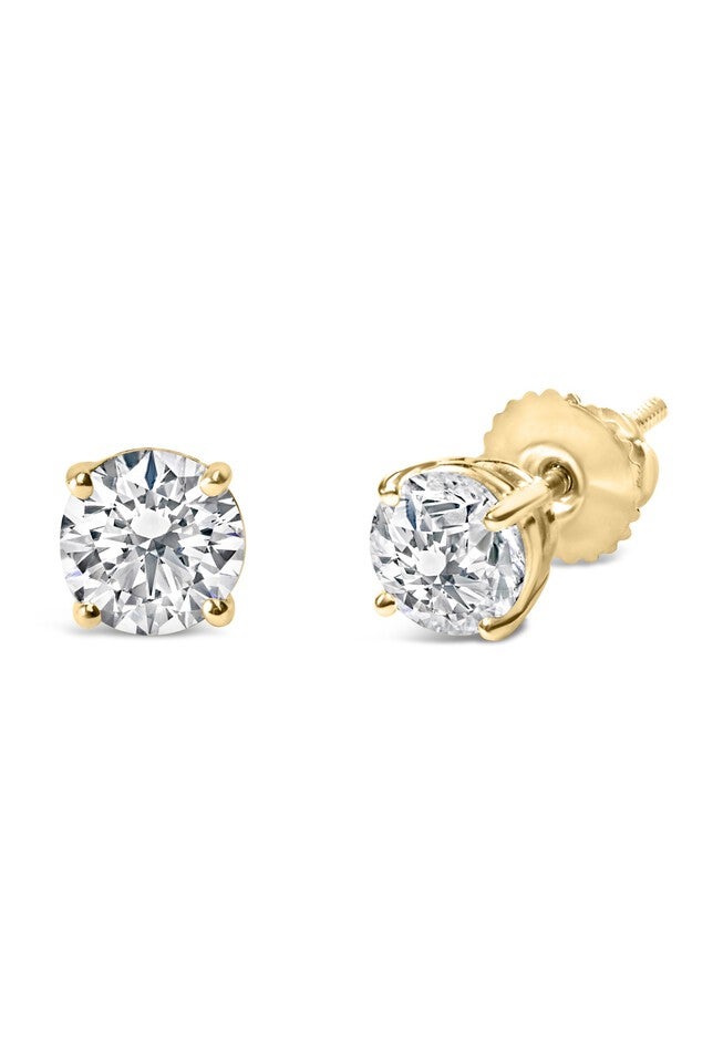 14K Gold 1.0 Cttw Round Brilliant Cut Lab Grown Diamond 4-Prong Classic Solitaire Stud Earrings, , alternate image number 5