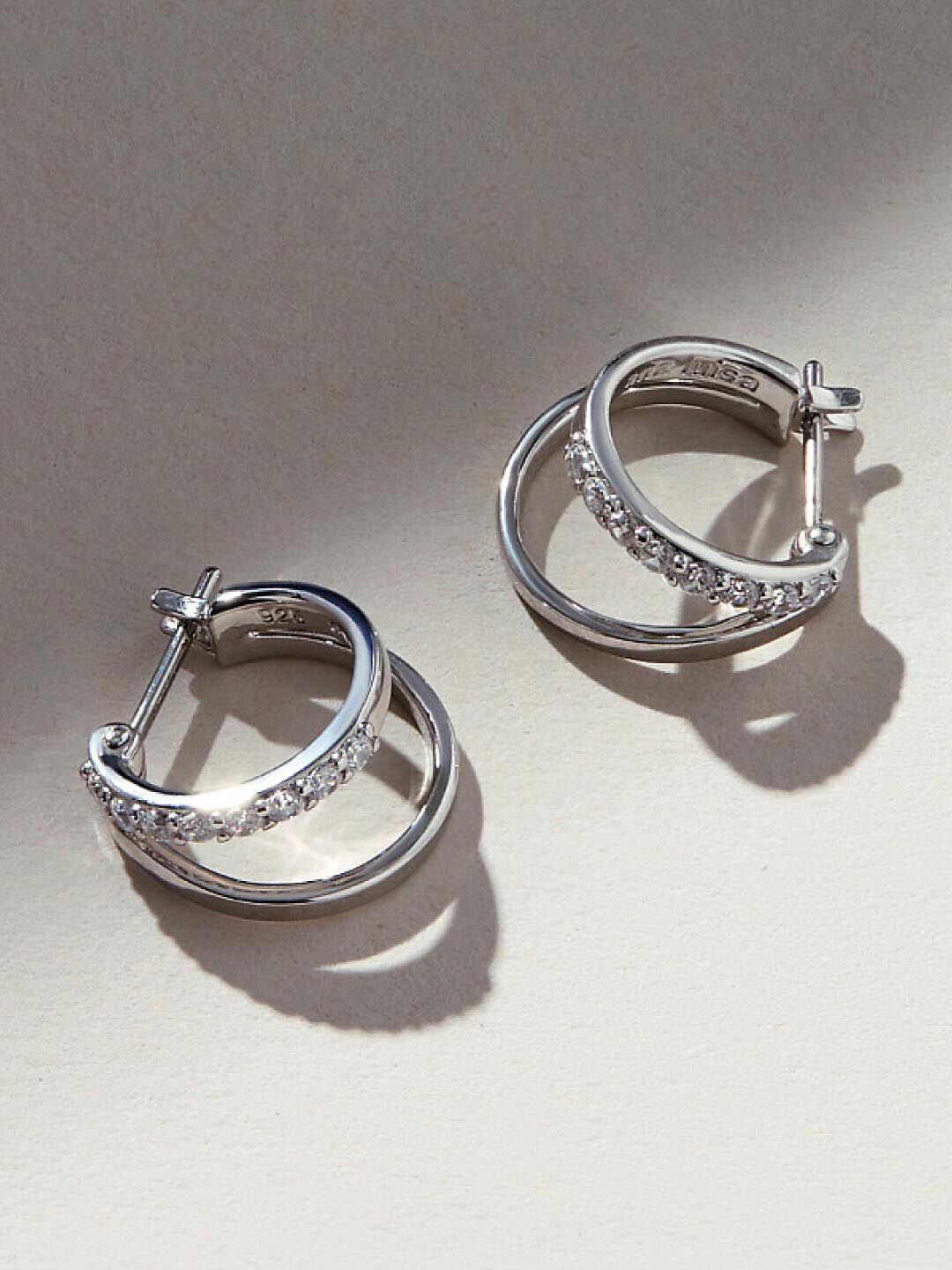Toda Double Hoop Earrings, SILVER, alternate image number 5