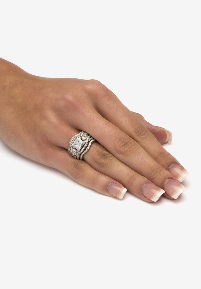 2.82 Tcw Cz Platinum-Plated Sterling Silver 3-Piece Highway Bridal Ring Set, , alternate image number 2