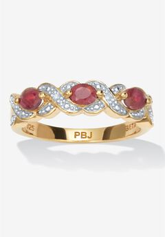 .62 Tcw Oval Genuine Ruby Diamond Accent 18K Gold-Plated Sterling Silver Ring