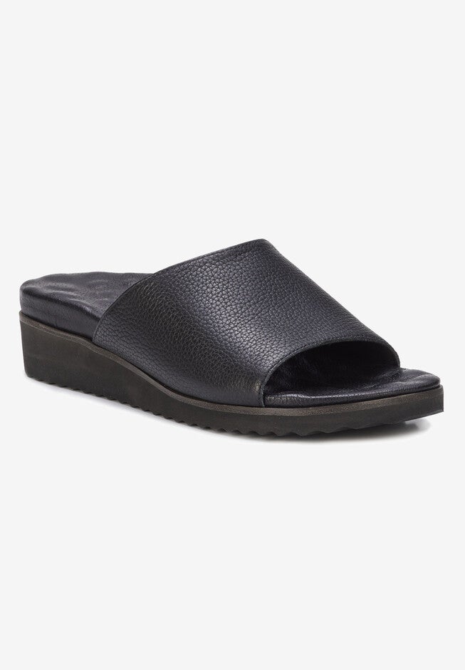 Heston Slide Sandal, BLACK TUMBLED LEATHER, hi-res image number 0