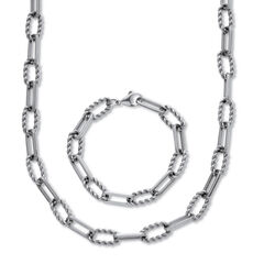 Necklace and Bracelet Stainless Steel Paperclip Chain Jewelry Set