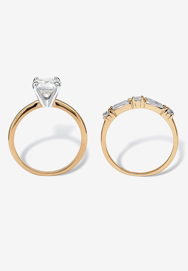 2.56 Cttw. 2-Piece Gold-Plated Round Cubic Zirconia Bridal Ring Set, , on-hover image number null