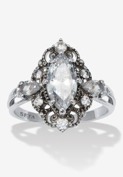 2.72 Tcw Marquise Cut Cubic Zirconia Platinum-Plated Ring