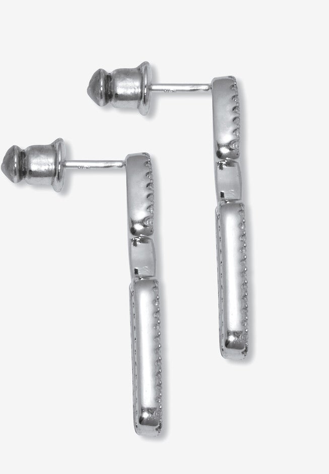 .40 Tcw Round Cubic Zirconia Silvertone Link Drop Earrings, , on-hover image number 1