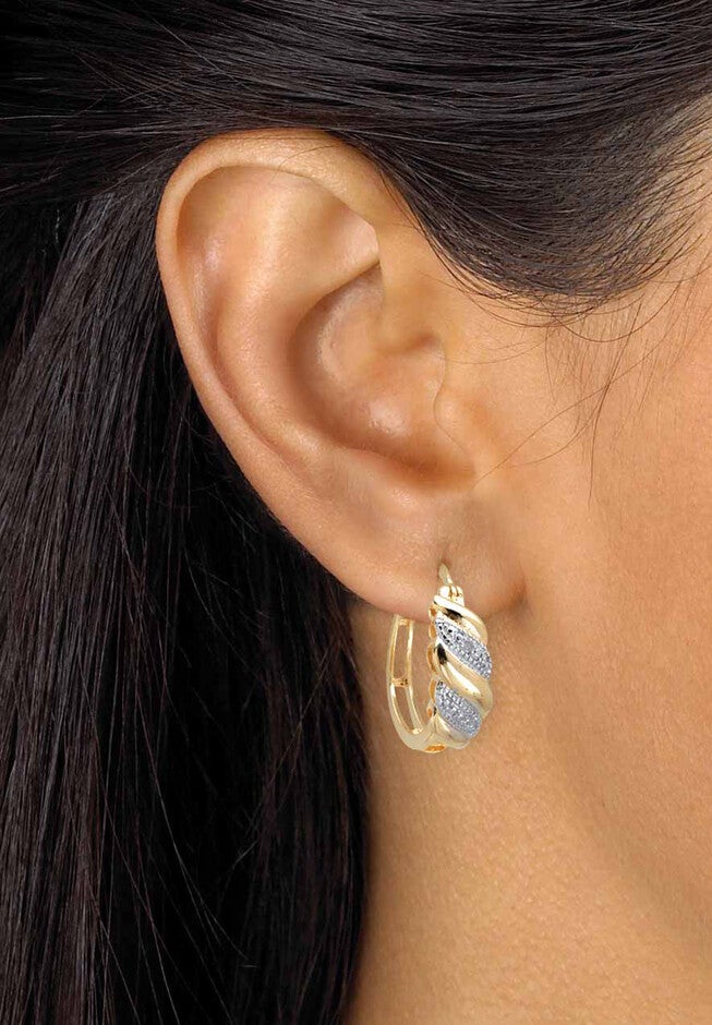 Yellow Gold-Plated S-Link Hoop Earrings (21Mm) Diamond Accent, , alternate image number null