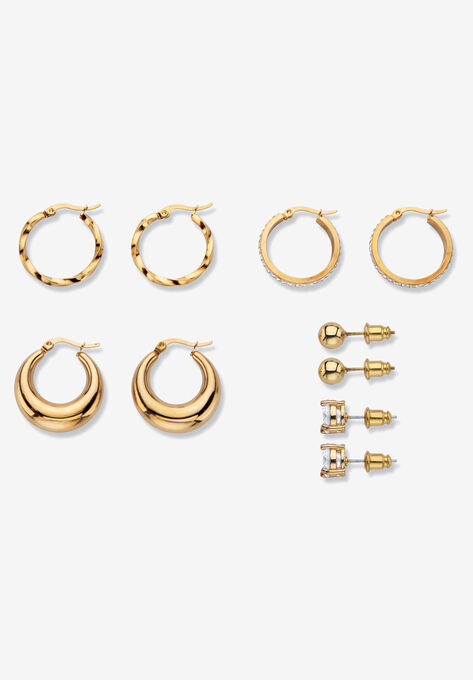 Yellow Gold Ion Plated Stainless & Goldtone Earring Set, , on-hover image number null