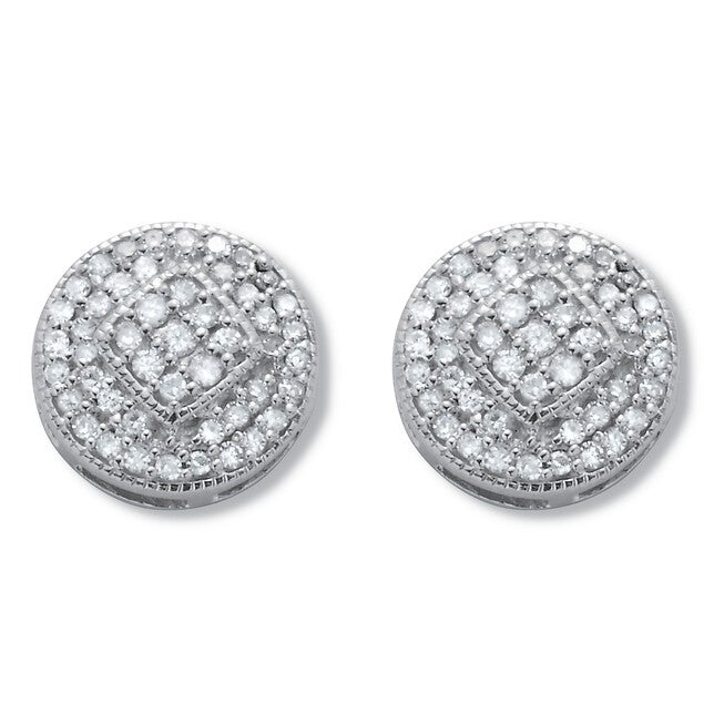 .30 TCW Diamond Sterling Silver Pave Stud Earrings (4/10 inch), WHITE, hi-res image number 0