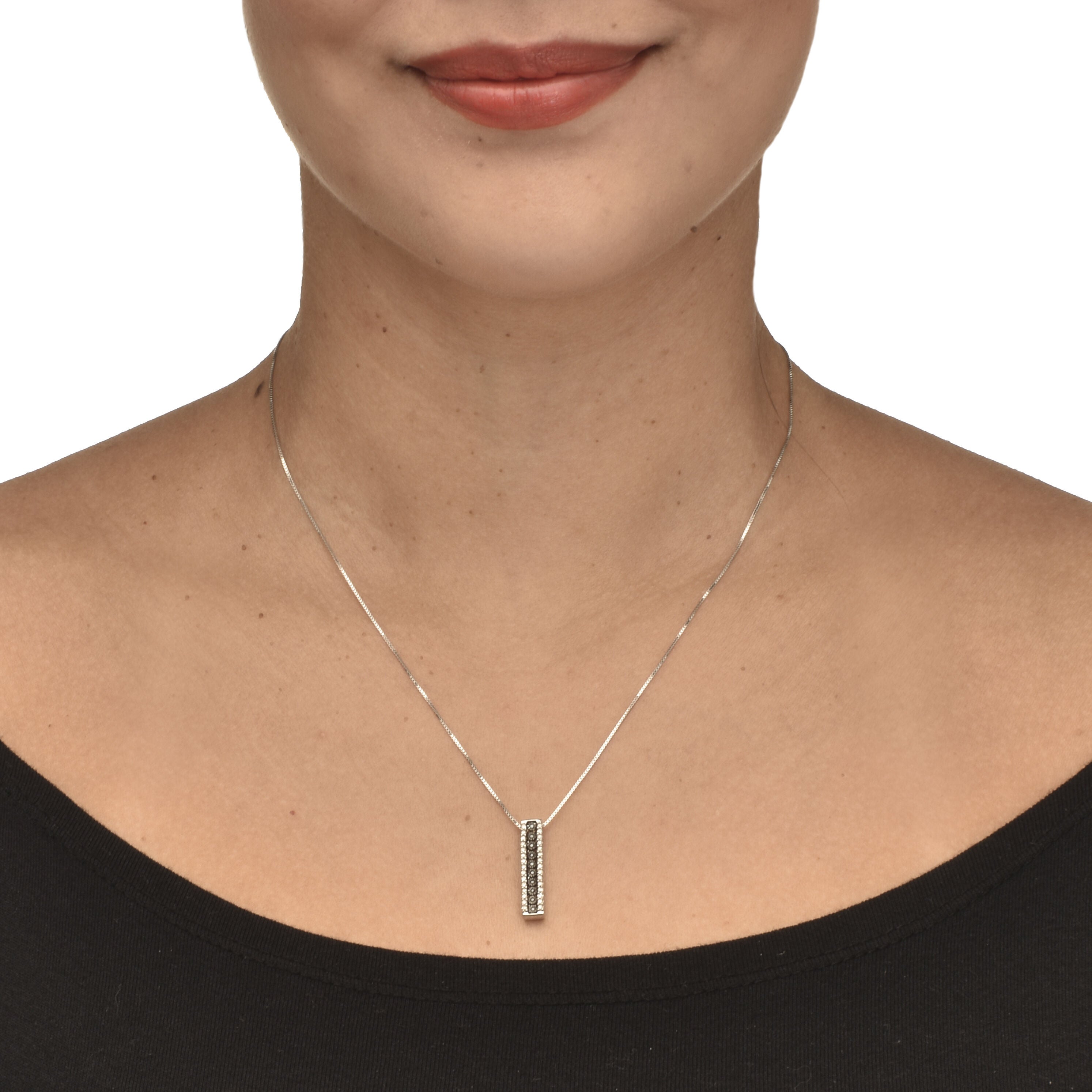 .21 TCW Black Diamond Sterling Silver Multi-Bar Pendant and Chain 18 Inches, WHITE, alternate image number 2
