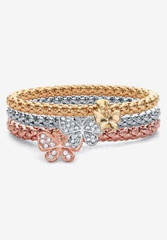 Rose Gold-Plated Butterfly Charm Stretch Bracelet Set