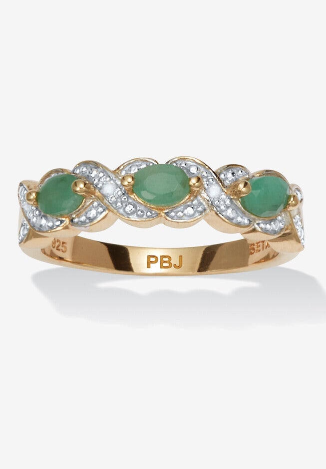 .41 Tcw Oval Genuine Emerald Diamond Accent 18K Gold-Plated Sterling Silver Ring, GREEN, hi-res image number 0