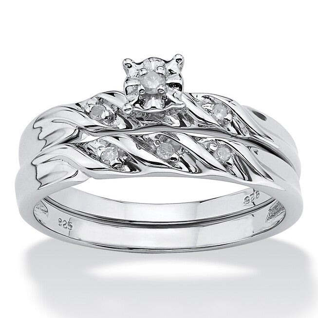 Diamond Accent Platinum-plated Sterling Silver Wedding Band Set, WHITE, hi-res image number null