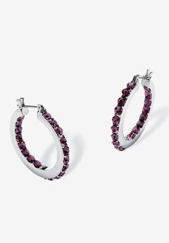 Birthstone Inside-Out Hoop Earrings In Silvertone (31Mm)