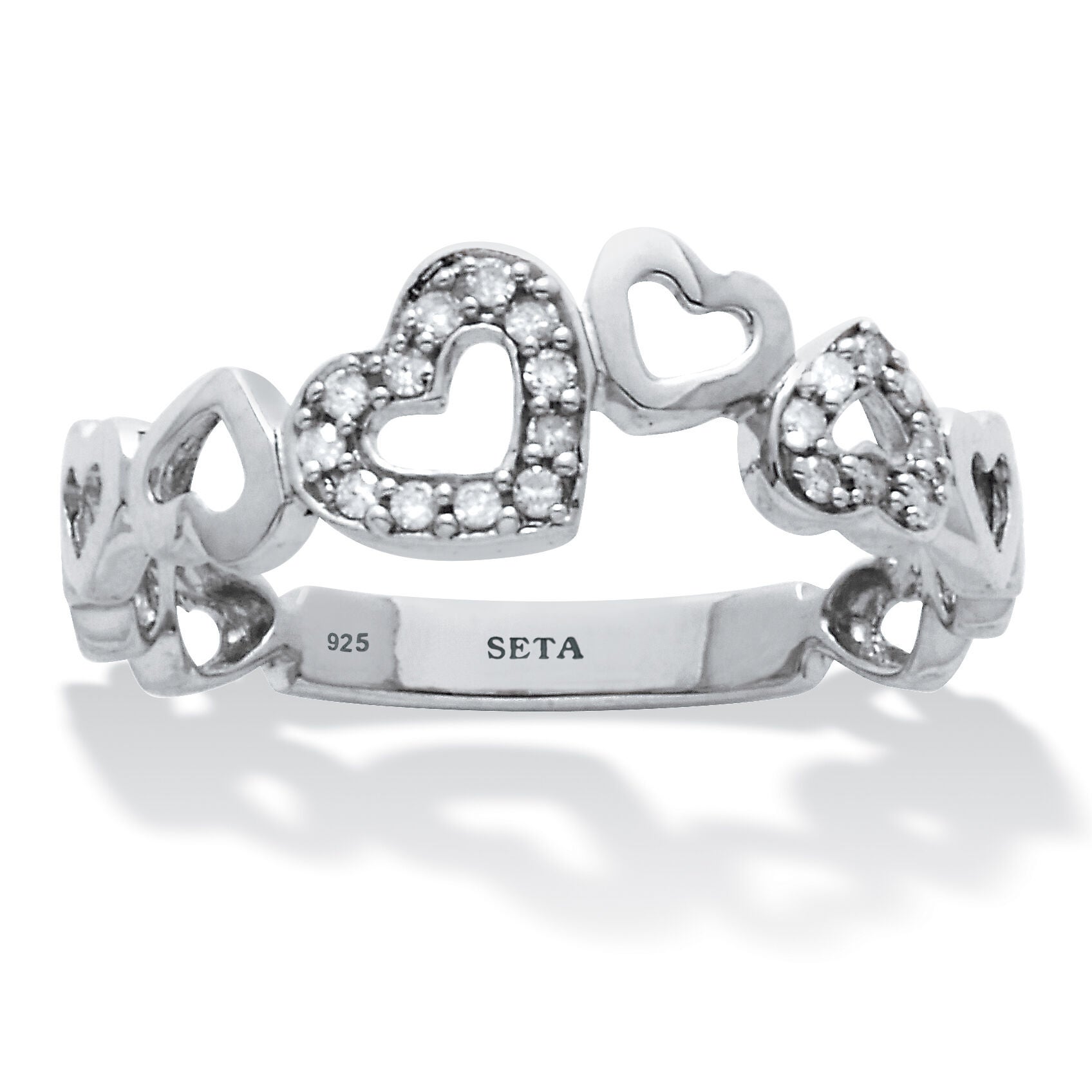 .09 TCW Diamond Sterling Silver Interchanging Dancing Hearts Ring, WHITE, hi-res image number 0