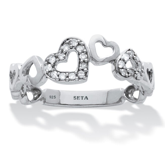 .09 TCW Diamond Sterling Silver Interchanging Dancing Hearts Ring, WHITE, hi-res image number 0