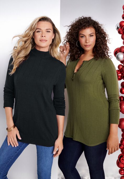 Fine Gauge Drop Needle Mockneck Sweater, , alternate image number null