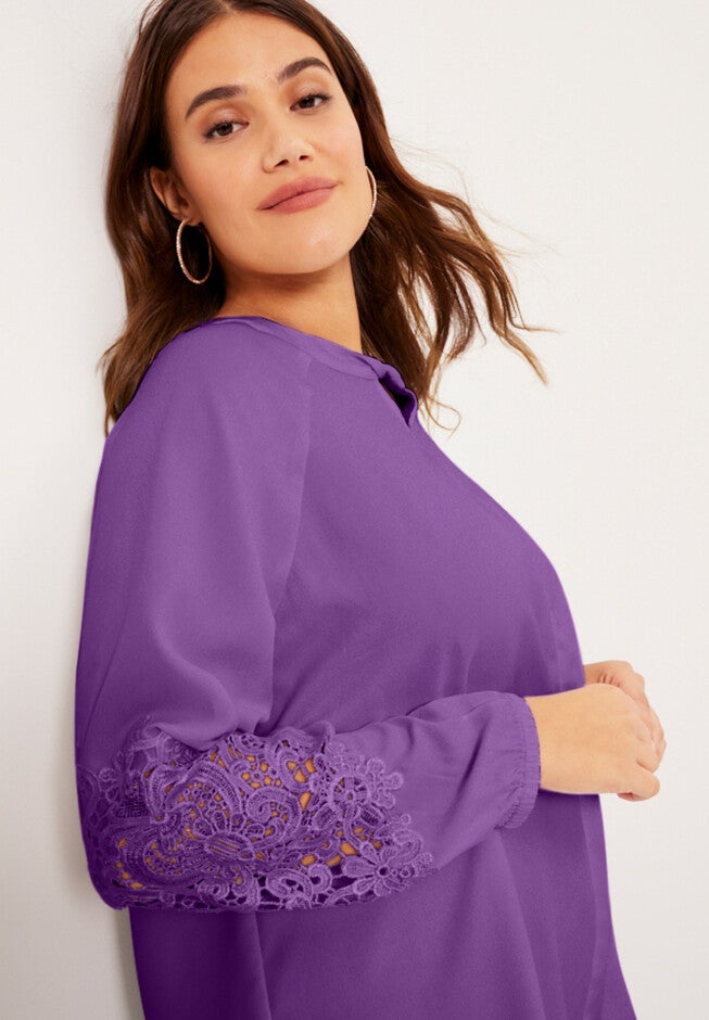 Lace-Sleeve Georgette Top, , alternate image number null