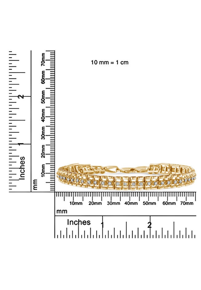 Yellow Gold Plated Sterling Silver 1.0 Cttw Diamond Doublelink Tennis Bracelet, , alternate image number null