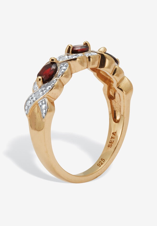 .74 Tcw Oval Genuine Garnet Diamond Accent 18K Gold-Plated Sterling Silver Ring, , on-hover image number 1