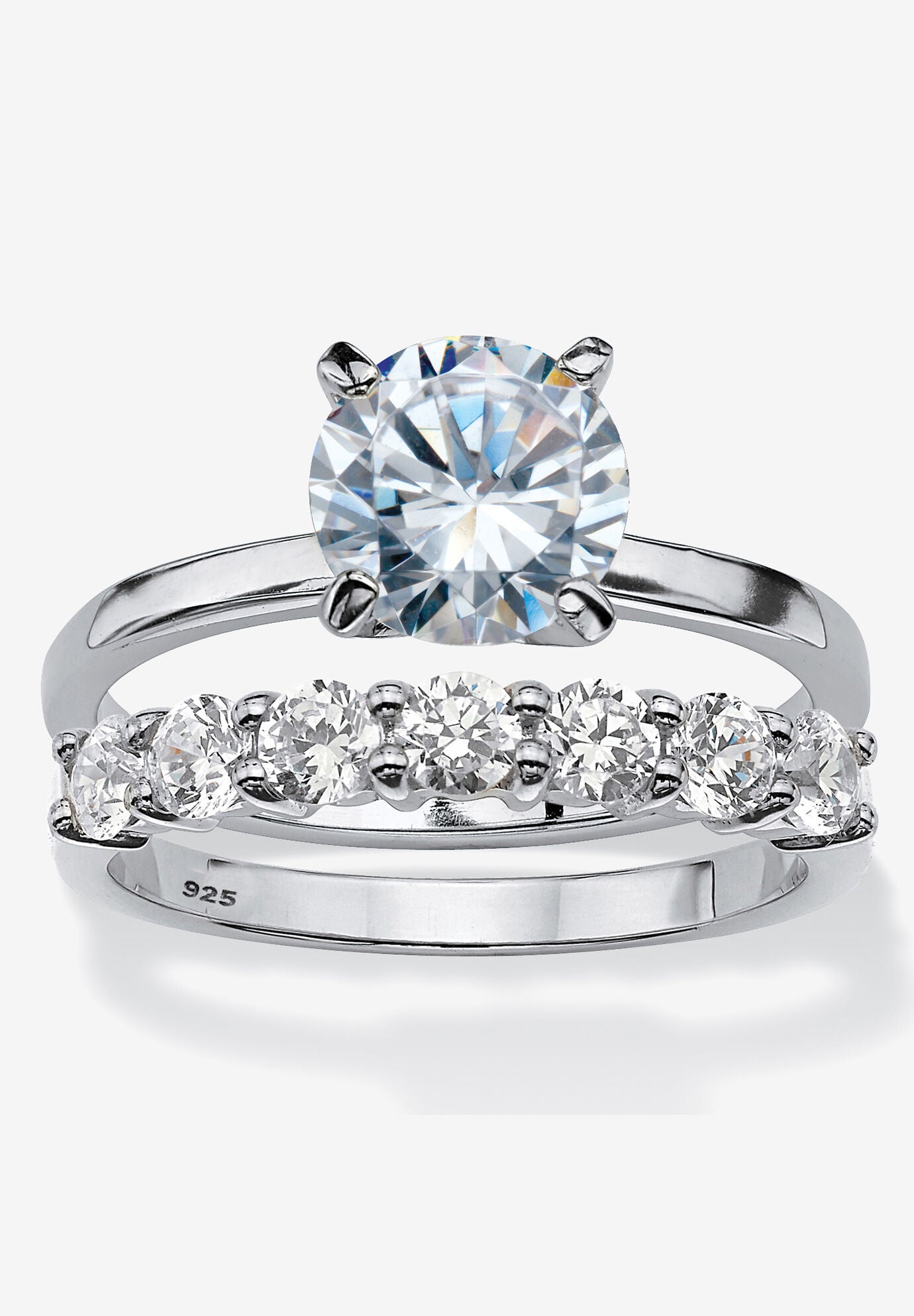 2.70 Cttw. Cubic Zirconia Platinum Over Silver 2-Pc. Solitaire Bridal Ring Set, PLATINUM, hi-res image number 0