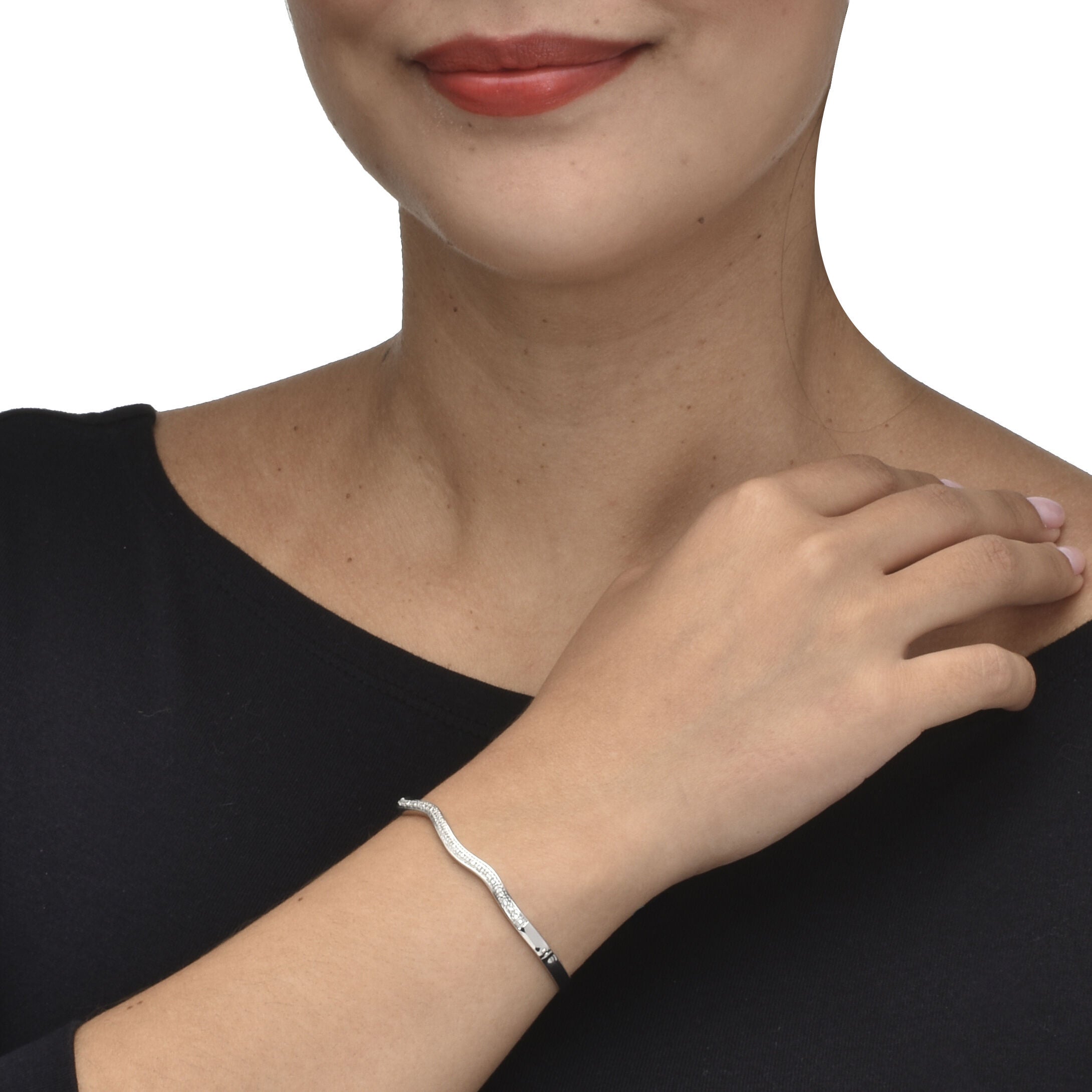 .11 TCW Diamond Sterling Silver Curvy Bangle Bracelet 7.5 Inches, WHITE, alternate image number 2