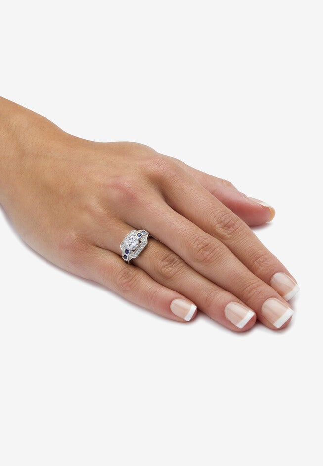 3.26 Tcw Round Cubic Zirconia Square Halo Ring In Platinum-Plated Sterling Silver, , alternate image number null