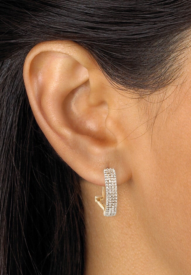 Yellow Gold-Plated Demi Hoop Earrings with Genuine Diamond Accents, , alternate image number 2