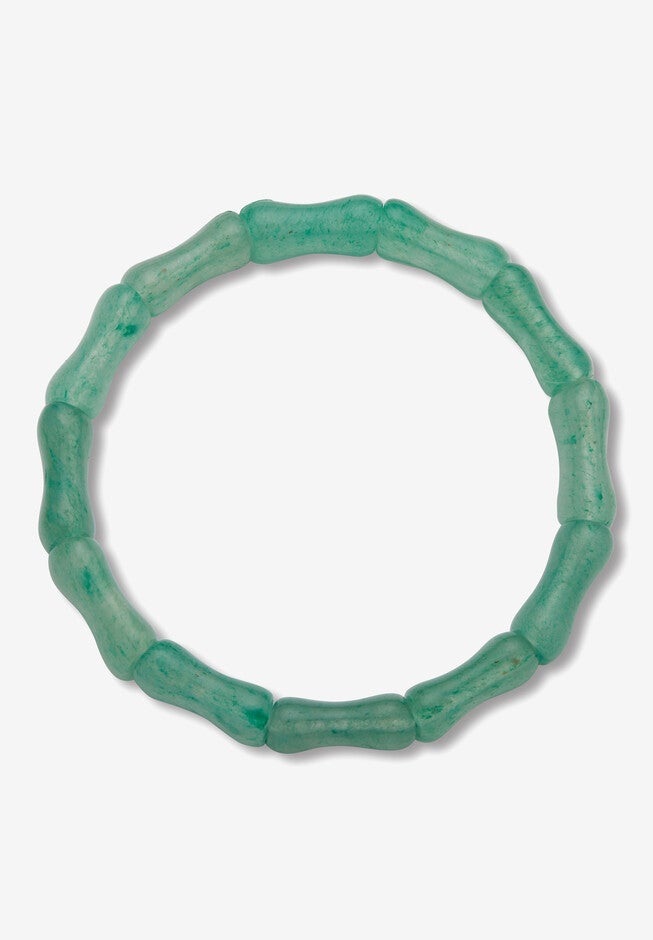 Genuine Green Jade Bamboo Style Stretch Bracelet, , on-hover image number null