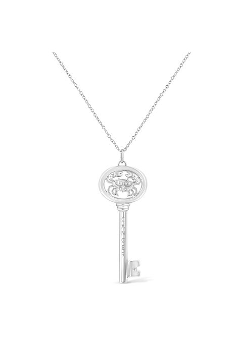 Sterling Silver Diamond Accent Cancer Zodiac Key Pendant Necklace, , on-hover image number null